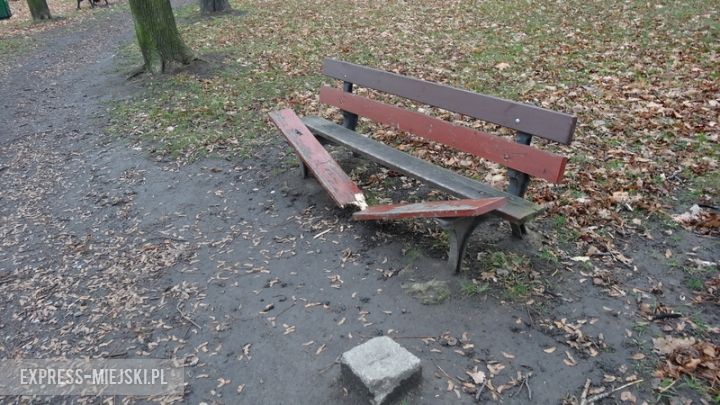Wandale połamali siedem z ośmiu ławek znajdujących się przy głównej alejce w parku