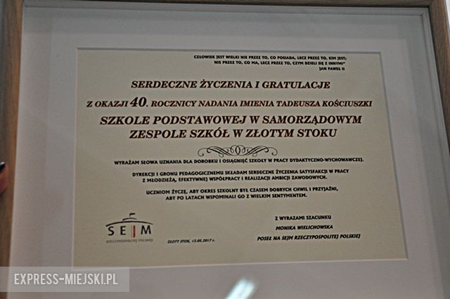 40-lecie nadania Szkole Podstawowej w Złotym Stoku  imienia Tadeusza Kościuszki