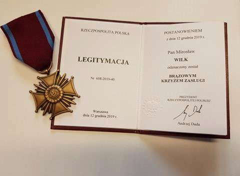 Mirosław Wilk - Komendant OSP Gminy Ciepłowody został odznaczony Brązowym Krzyżem Zasługi za pracę na rzecz społeczności lokalnej