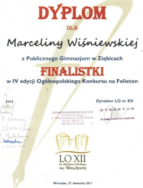 Ziębiczanka finalistką ogólnopolskiego konkursu