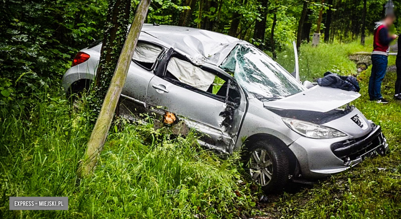 Peugeot wypadł z drogi na krajowej ósemce między Bardem a Dębowiną