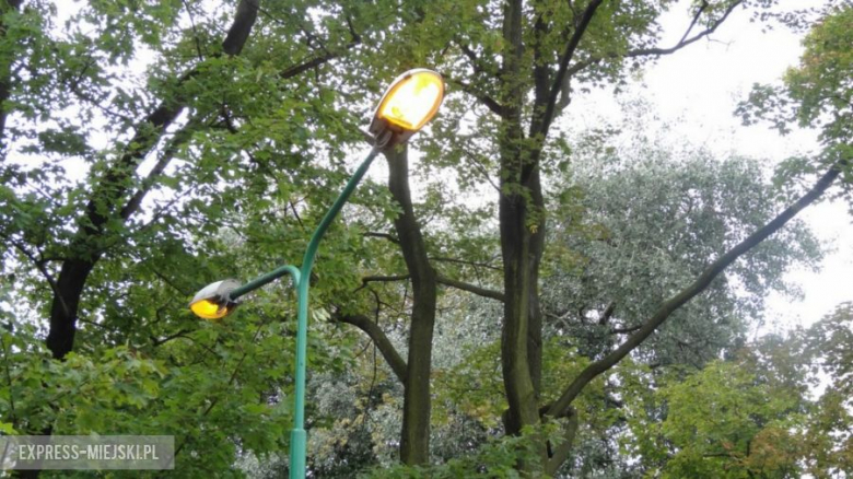 Zapalone lampy w parku...