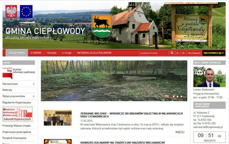 Zrzut ekranu z nowej strony internetowej gminy Ciepłowody