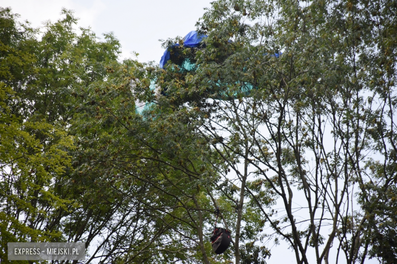Paralotniarz zawisł na drzewie w Żdanowie. Pomagali mu strażacy