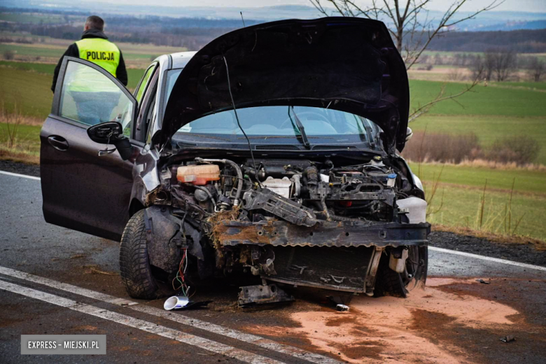 Ford Fiesta wypadł z krajowej 46 między Złotym Stokiem a Mąkolnem [foto]