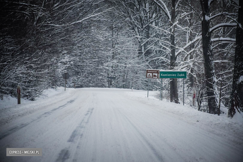 Intensywne opady śniegu sparaliżowały komunikację. Droga wojewódzka nr 382 między Strąkową a Kamieńcem Ząbkowickim
