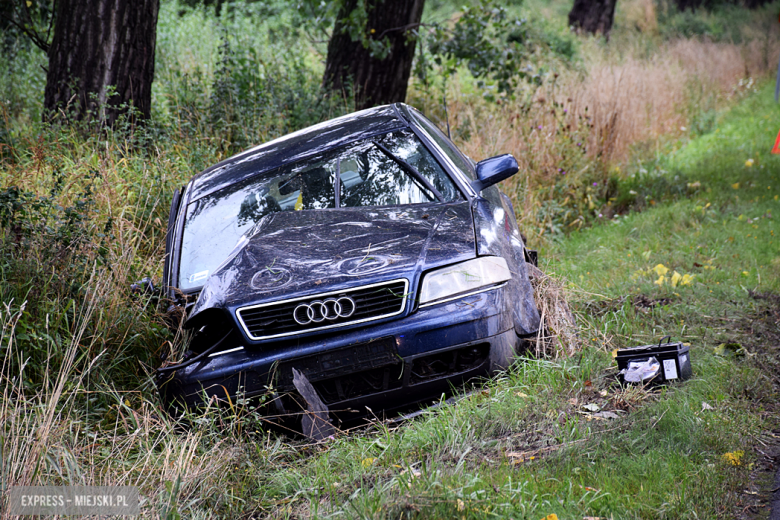 Audi wypadło z drogi i uderzyło w drzewo