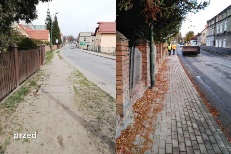 Ulica Wałowa z nowym chodnikiem