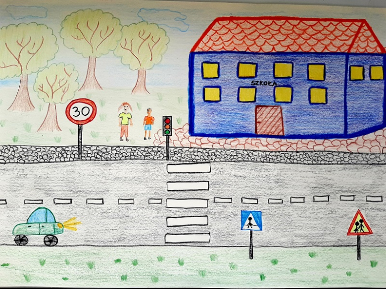 Praca Marceliego Jastrzębskiego w ramach konkursu „Moja Bezpieczna Droga do Szkoły”