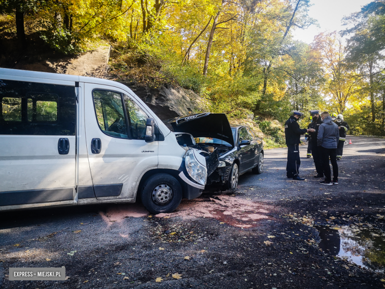 Czołowe zderzenie busa z osobówką za Kamieńcem Ząbkowickim