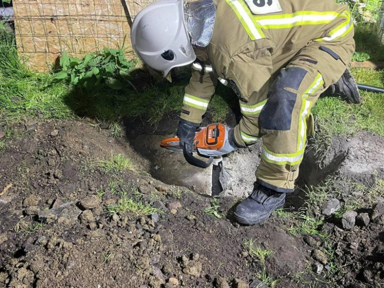 Pies utknął w przepuście betonowym. Na pomoc ruszyli strażacy