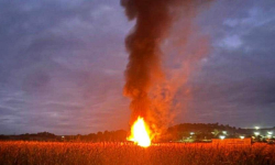 Pożar kombajnu w Byczeniu