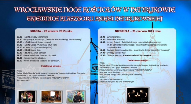 Program Wrocławskich Nocy Kościołów w Henrykowie