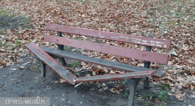 Wandale połamali siedem z ośmiu ławek znajdujących się przy głównej alejce w parku