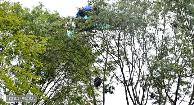 Paralotniarz zawisł na drzewie w Żdanowie. Pomagali mu strażacy
