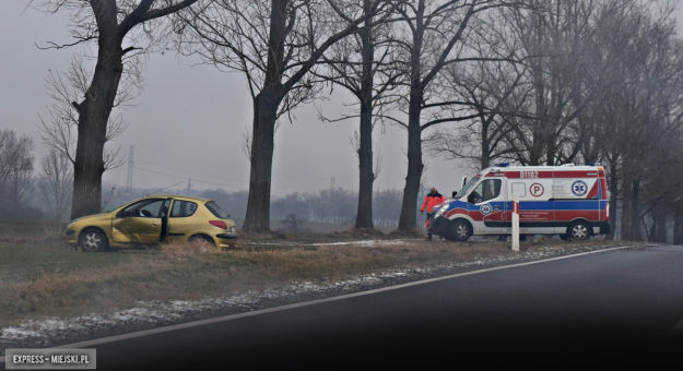 Peugeot poza drogą w Olbrachcicach Wielkich. Fatalne warunki na drogach