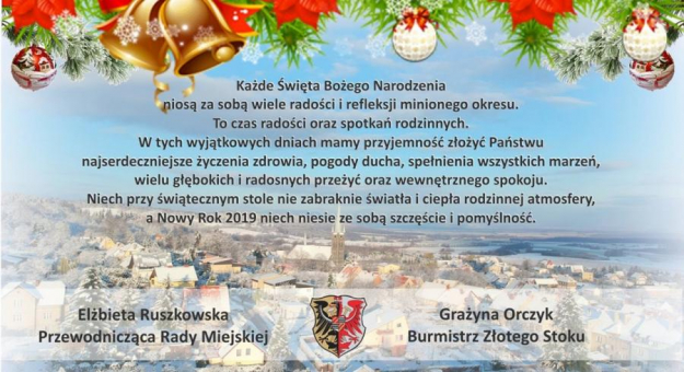 Życzenia bożonarodzeniowe od burmistrza Grażyny Orczyk i Elżbiety Ruszkowskiej - przewodniczącej rad