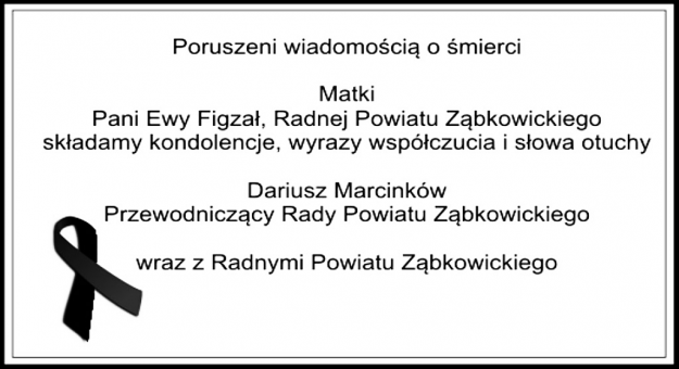 Kondolencje dla radnej Ewy Figzał z powodu śmierci mamy od radnych Rady Powiatu Ząbkowickiego