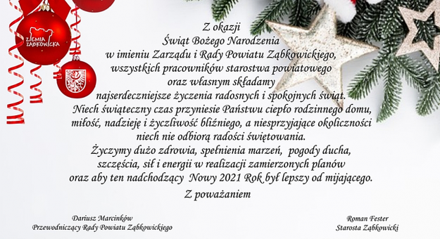 Życzenia bożonarodzeniowe od władz Powiatu Ząbkowickiego