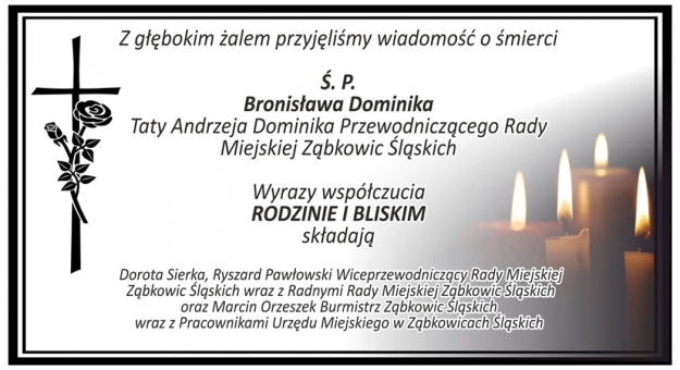 Kondolencje dla Andrzeja Dominika, przewodniczącego Rady Miejskiej w Ząbkowicach Śląskich