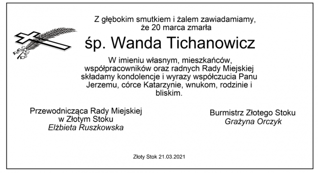 Zmarła Wanda Tichanowicz, zasłużona mieszkanka gminy Złoty Stok