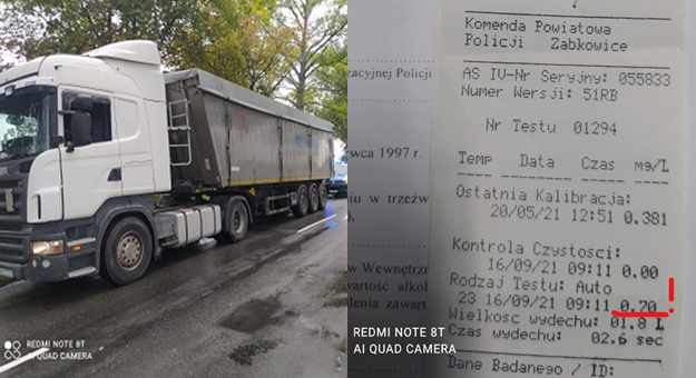 Policjanci z Ząbkowic Śląskich zatrzymali do kontroli kierowcę tira, który jechał drogą z Ząbkowic Śląskich w kierunku Kamieńca Ząbkowickiego