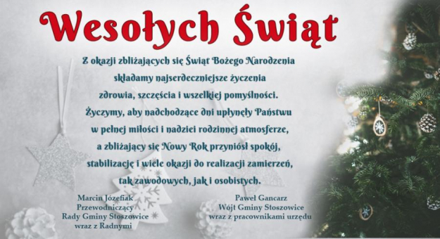 Życzenia świąteczne składają władze gminy Stoszowice