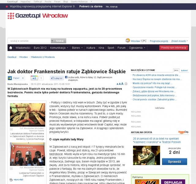 Frankenstein ratuje Ząbkowice Śląskie