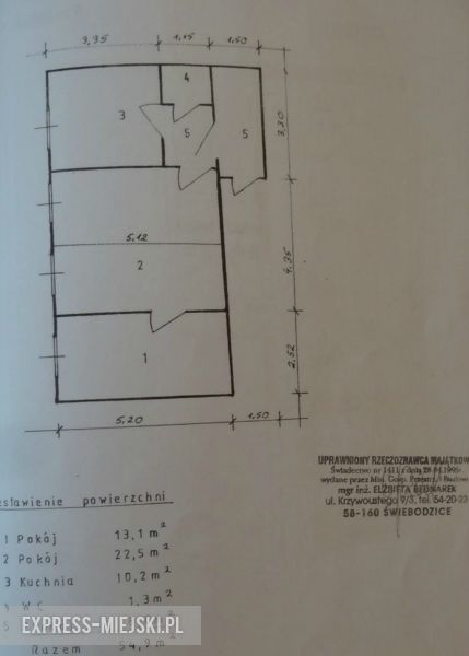 Projekt pomieszczeń z lat 90.