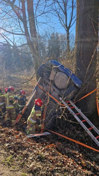 Osobowe renault wypadło z drogi przed Sieroszowem