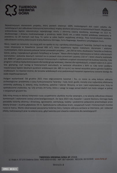 Realizują się wielomilionowe projekty. Wkopanie symbolicznej kapsuły czasu na Twierdzy Srebrna Góra