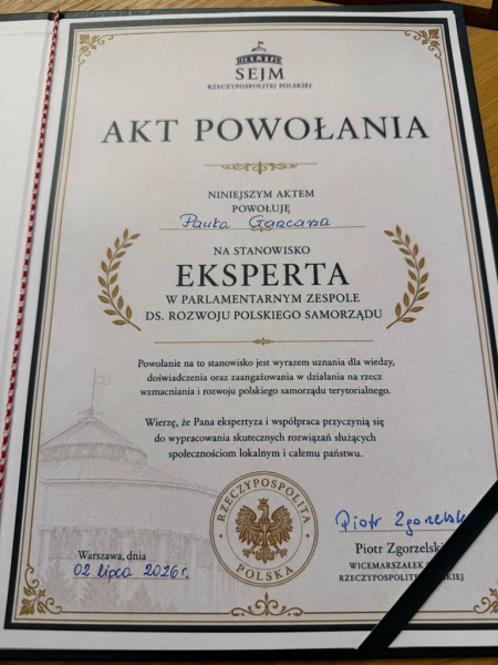 Paweł Gancarz ekspertem Parlamentarnego Zespołu ds. Rozwoju Polskiego Samorządu