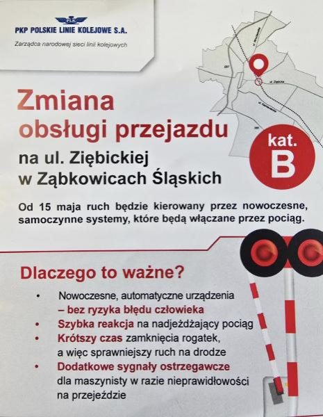 Od połowy maja przejazd kolejowy w Ząbkowicach Śląskich bez dróżnika