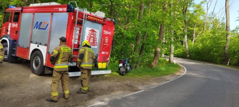 Motocyklista uderzył w drzewo na trasie Złoty Stok – Orłowiec. Jedna osoba poszkodowana