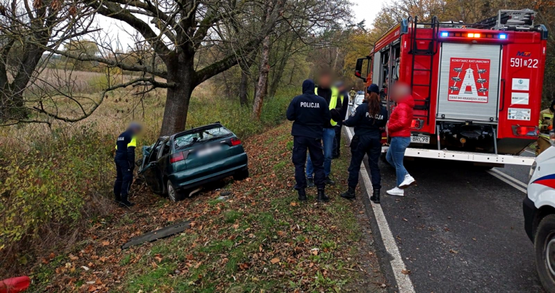 Poważny wypadek przed Ziębicami. 21-latek przetransportowany śmigłowcem do szpitala