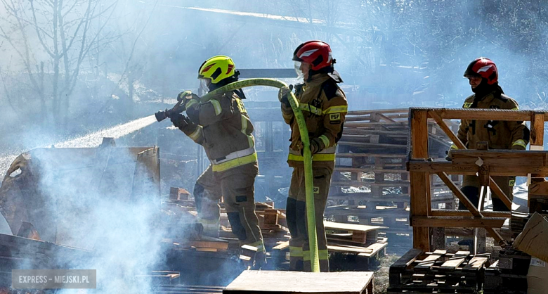 Pożar drewnianych palet przy ul. Waryńskiego. Interweniowało kilka zastępów straży pożarnej