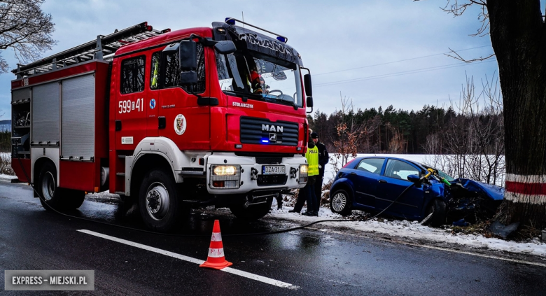 Fiat wypadł z drogi i uderzył w drzewo