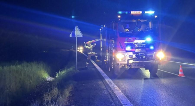 Nocna interwencja na krajowej ósemce. Samochód w rowie, kierowcy nie było na miejscu