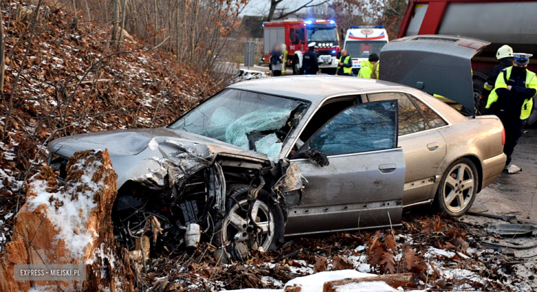 Zderzenie osobowego audi z samochodem ciężarowym na drodze między Ożarami a Kamieńcem Ząbkowickim