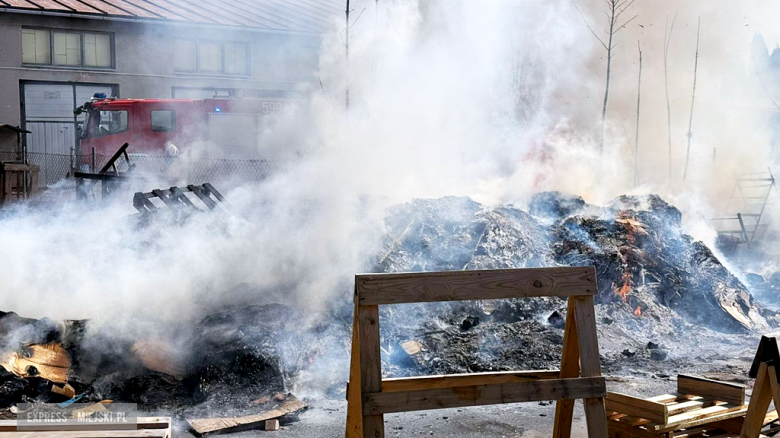 Pożar drewnianych palet przy ul. Waryńskiego. Interweniowało kilka zastępów straży pożarnej