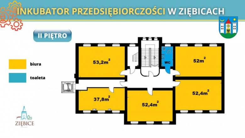 Szczegóły umiejscowienia pomieszczeń Ziębickiego Inkubatora Przedsiębiorczości