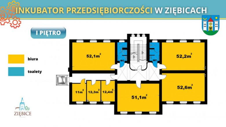 Szczegóły umiejscowienia pomieszczeń Ziębickiego Inkubatora Przedsiębiorczości