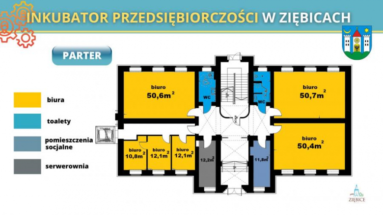 Szczegóły umiejscowienia pomieszczeń Ziębickiego Inkubatora Przedsiębiorczości