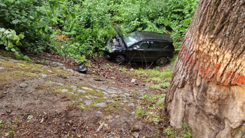 Samochód osobowy wypadł z drogi i uderzył w drzewo 