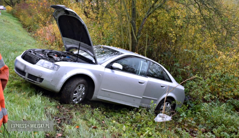Audi wypadło z drogi i uderzyło w drzewo