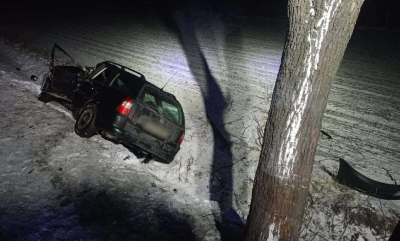 26-latka zjechała z drogi i uderzyła w drzewo. Auto zatrzymało się w rowie
