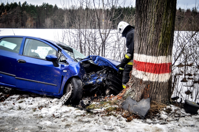 Fiat wypadł z drogi i uderzył w drzewo