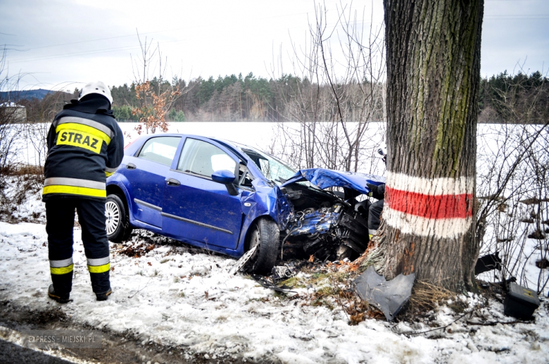 Fiat wypadł z drogi i uderzył w drzewo