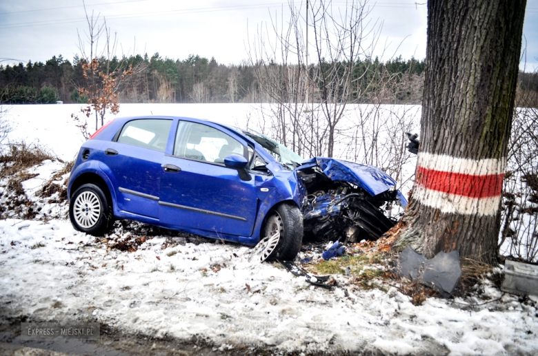 Fiat wypadł z drogi i uderzył w drzewo