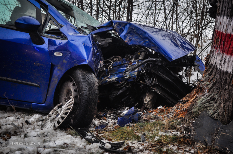 Fiat wypadł z drogi i uderzył w drzewo